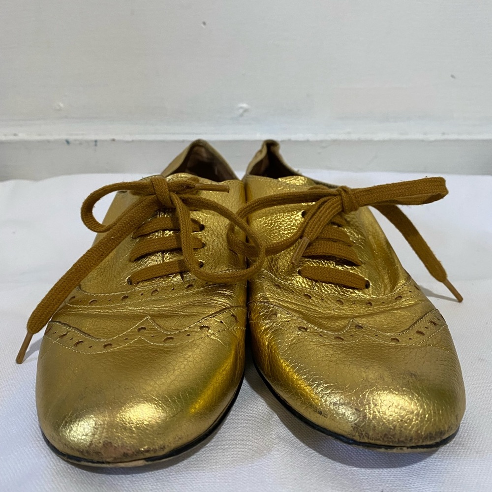 Made By Elves Lace Up Oxford Shoes, Size 7 Women, Gold, Leather